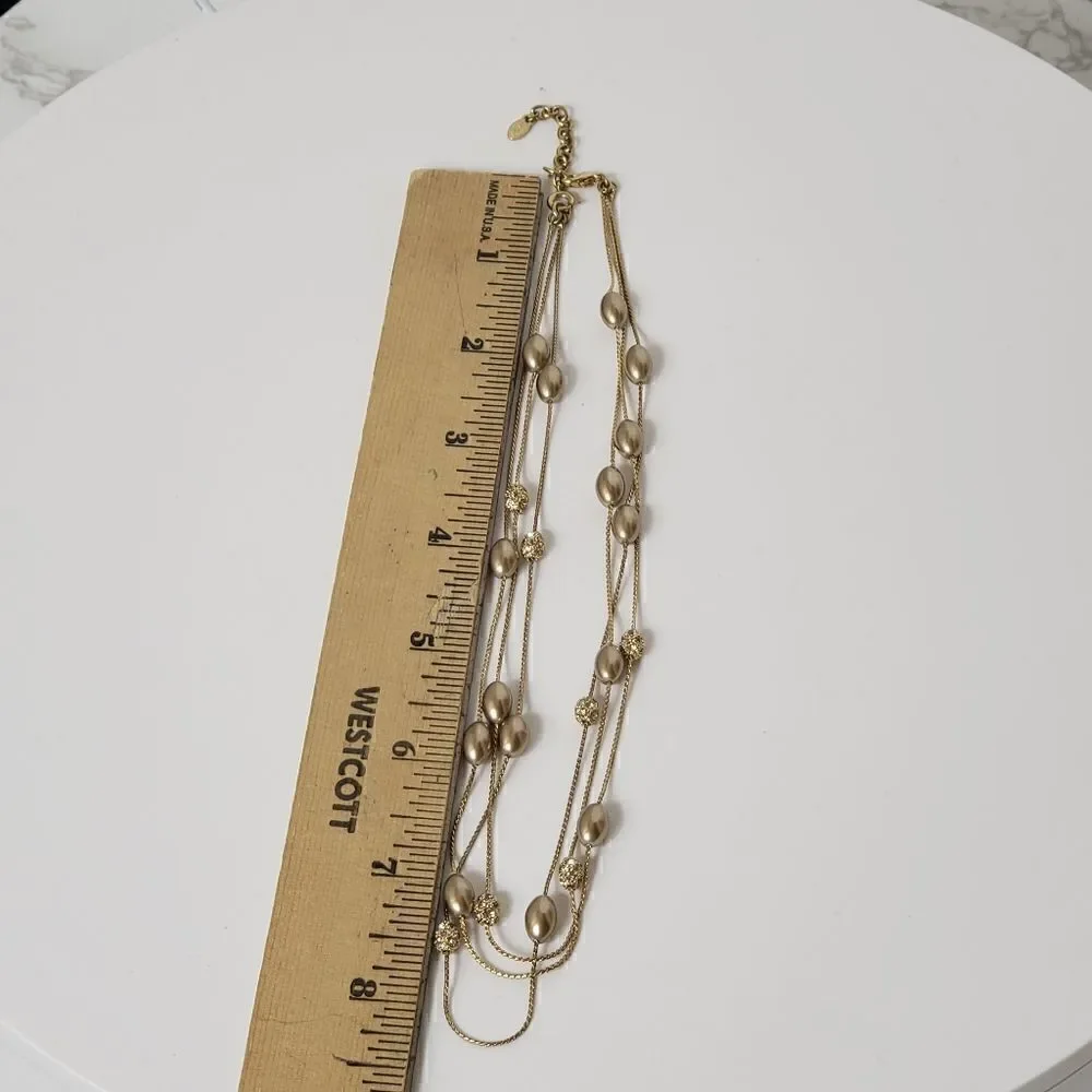 VINTAGE MONET Triple Strand Matte and Crystal Necklace